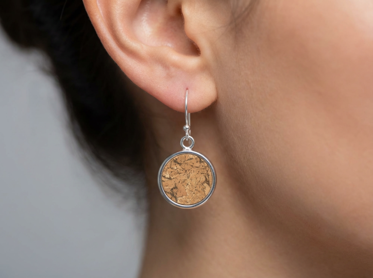 Natural Vegan Cork Dangle Earrings on model