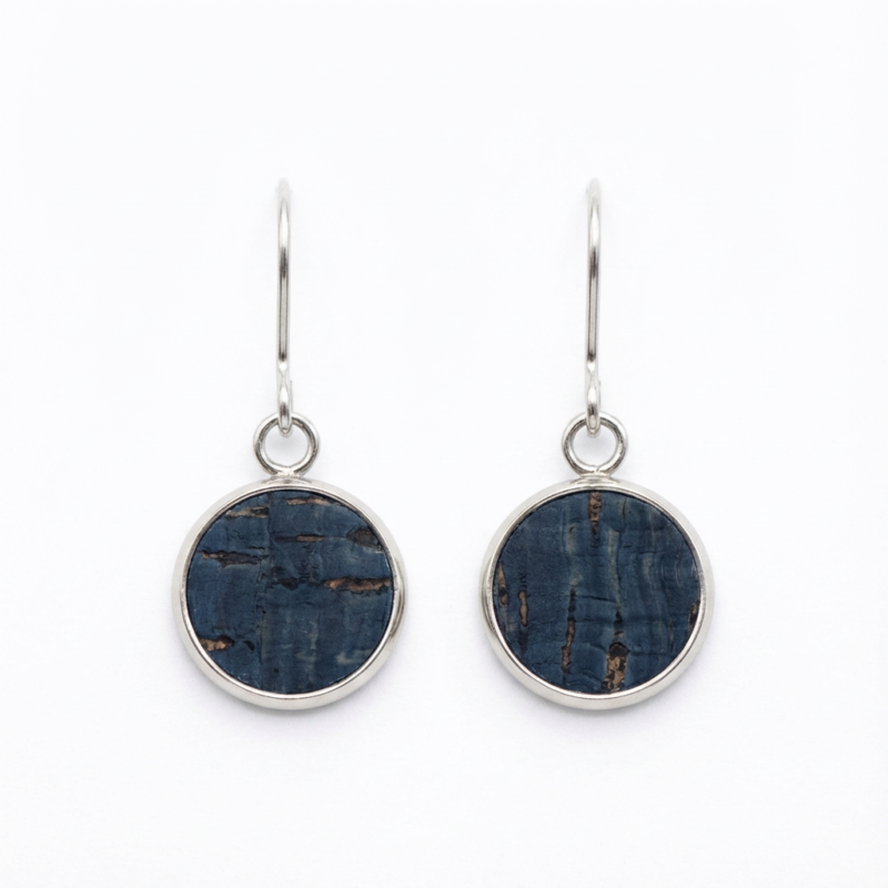 dark Blue circle dangle cork earrings