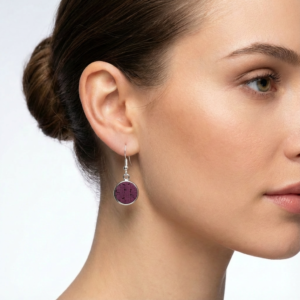 wine red dangle drop earrings on model
