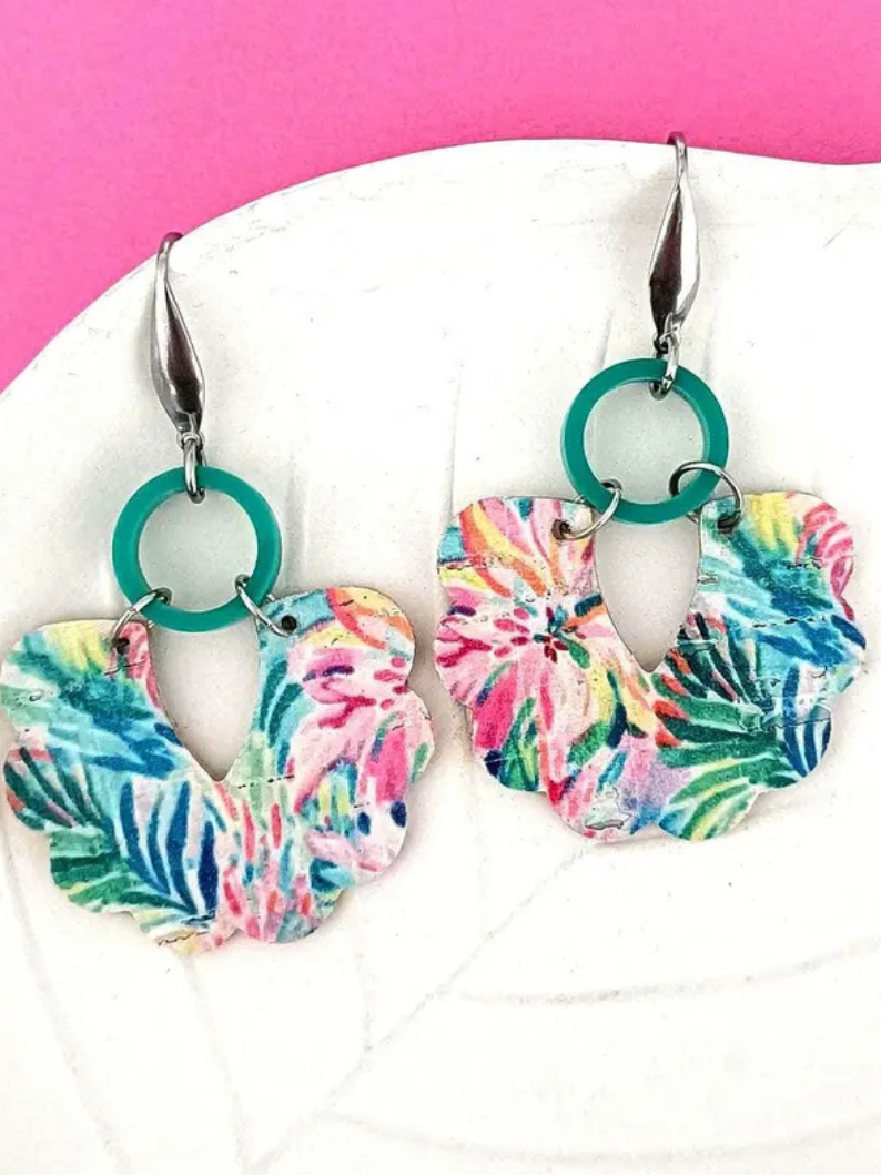 Untitled design (10) Tropical Paradise Vegan Cork Monstera Dangle Earrings - Sunshine - Image 1