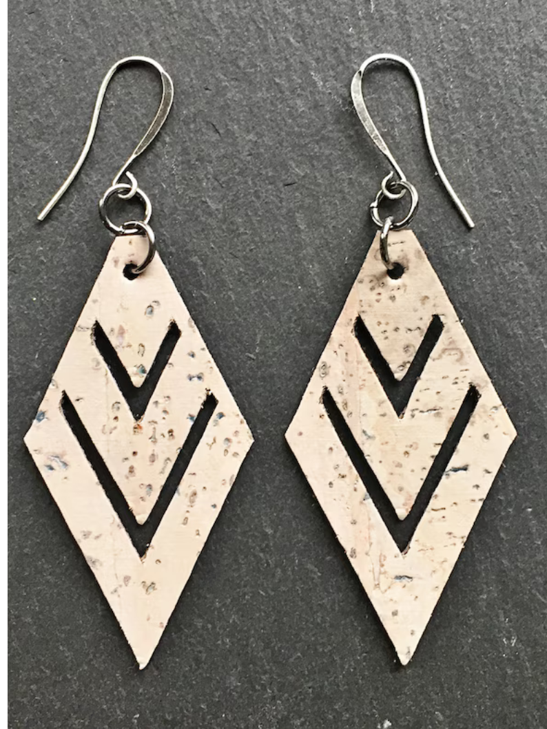 Untitled design (11) Burgundy Sunset Vegan Cork Geometric Dangle Earrings - Image 1