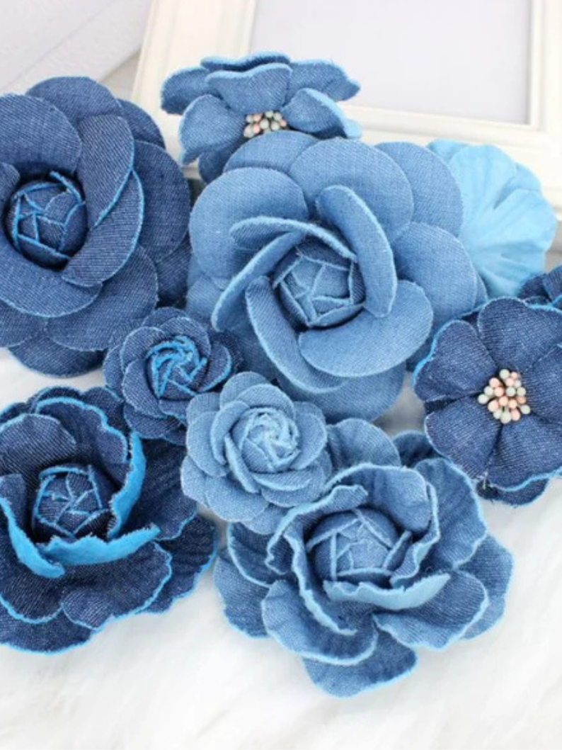 Untitled design (14) Denim Bloom Vegan Cork Dangle Earrings - Image 1