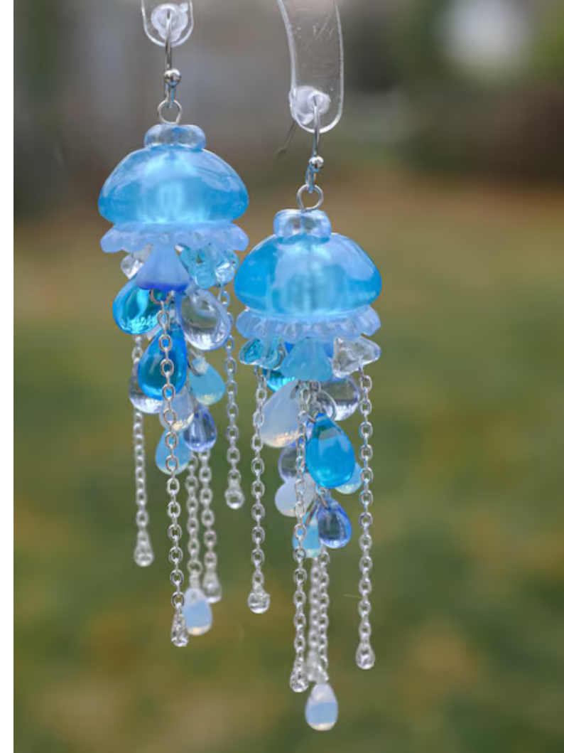 Untitled design (9) Ocean Breeze Vegan Cork Monstera Dangle Earrings - Sky Blue - Image 1