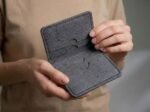Grey cork cardholder with model