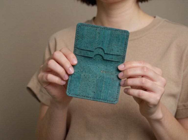 teal cork cardholder wallet with model